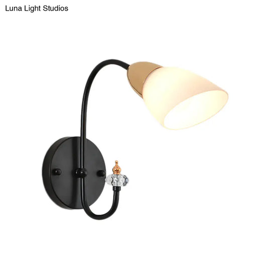 Modern Oval Milky Glass Wall Mounted Lamp: Black Living Room Sconce Light