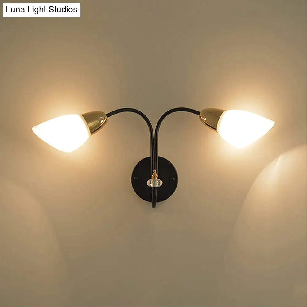 Modern Oval Milky Glass Wall Mounted Lamp: Black Living Room Sconce Light