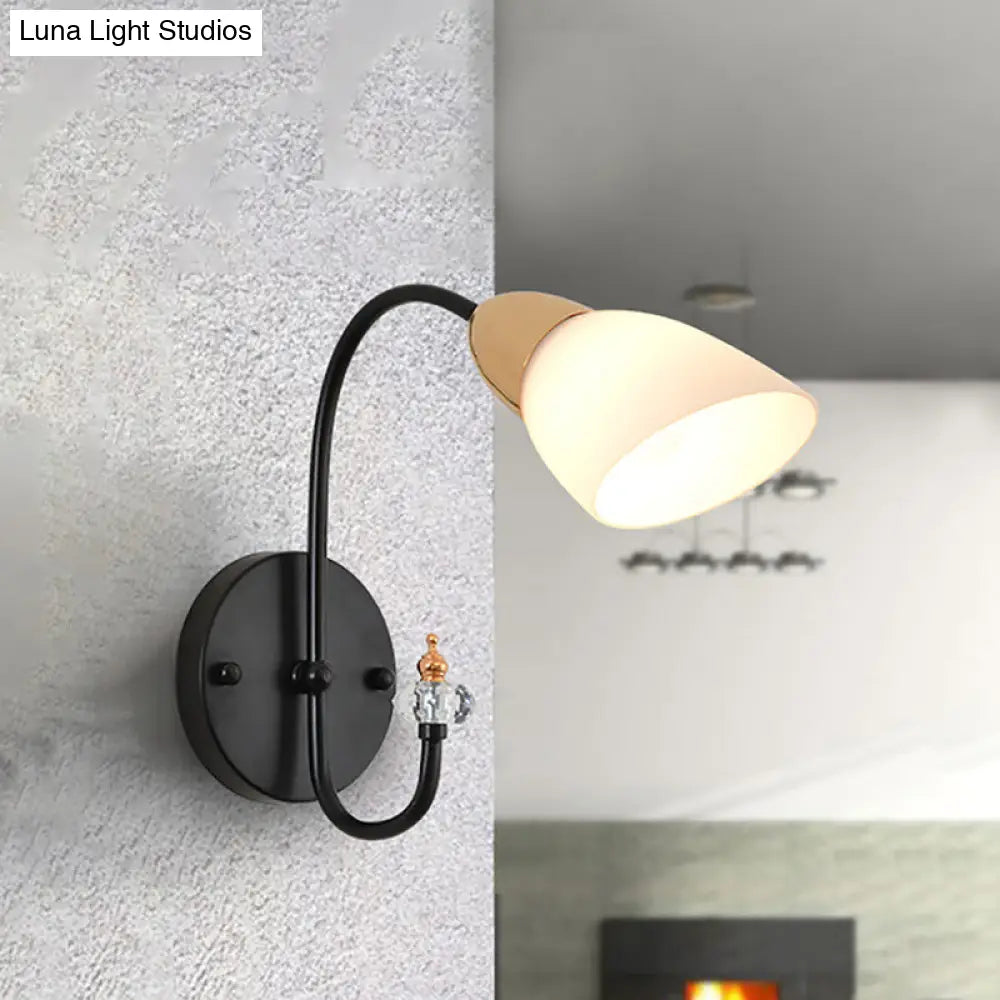 Modern Oval Milky Glass Wall Mounted Lamp: Black Living Room Sconce Light