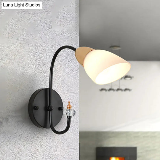 Modern Oval Milky Glass Wall Mounted Lamp: Black Living Room Sconce Light