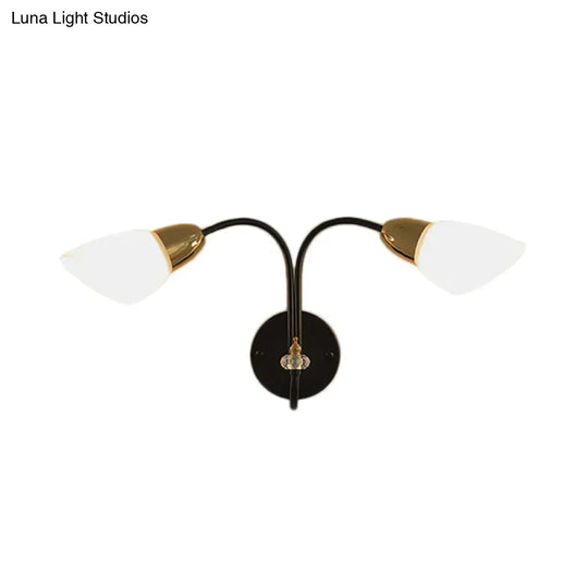 Modern Oval Milky Glass Wall Mounted Lamp: Black Living Room Sconce Light