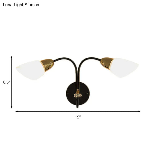 Modern Oval Milky Glass Wall Mounted Lamp: Black Living Room Sconce Light