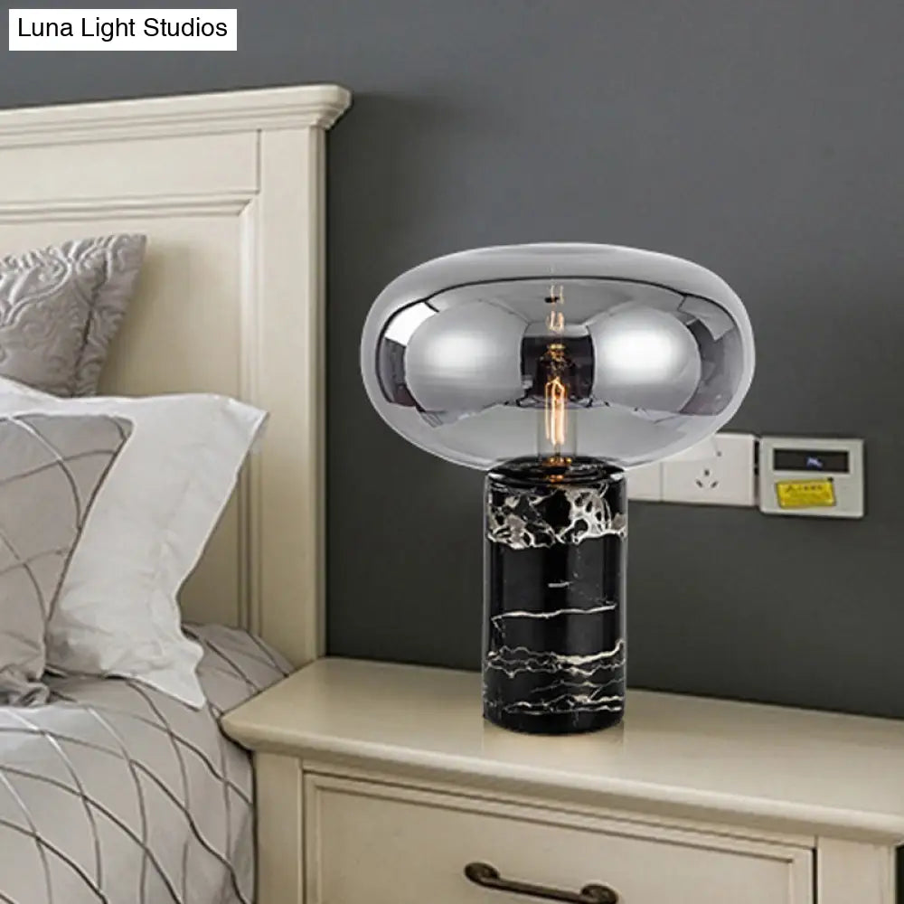 Modern Oval Night Light Grey/Amber Glass Table Lamp With Marble Base In Black