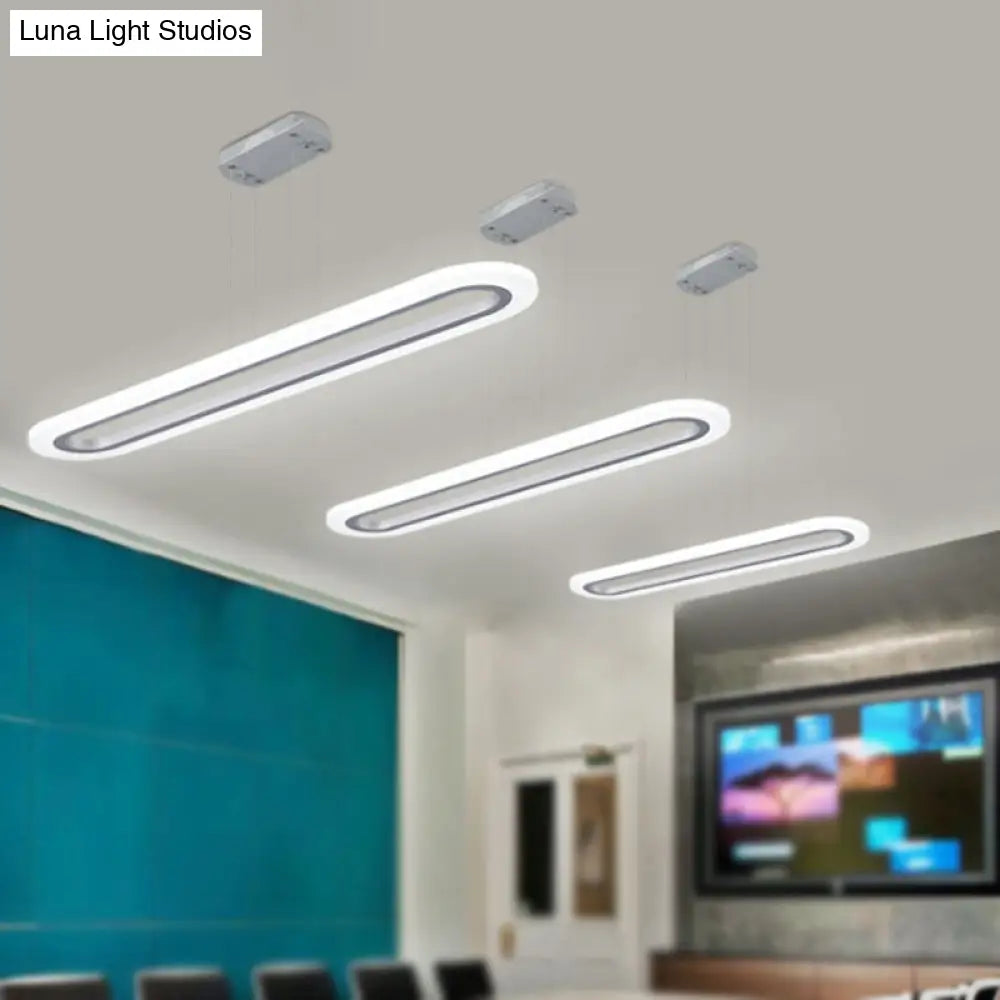 Modern Led Oval Office Ceiling Pendant | Acrylic 31.5/39 Wide Warm/White/Natural Light