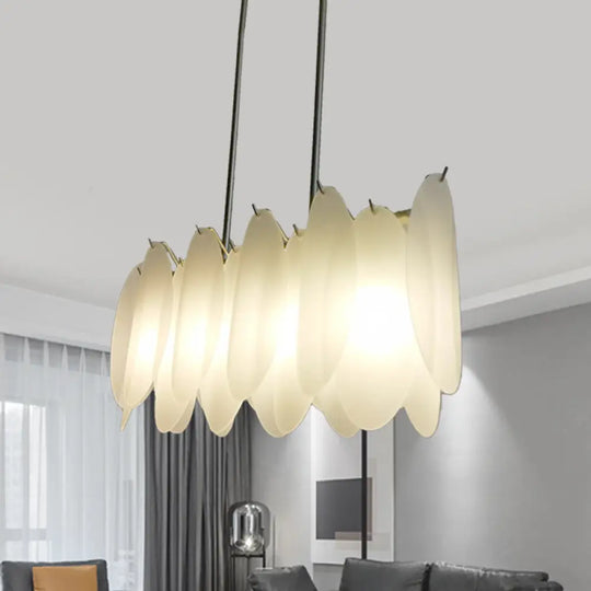 Modern Oval Panel Pendant Light - Milk Glass 4-Light Gold Finish