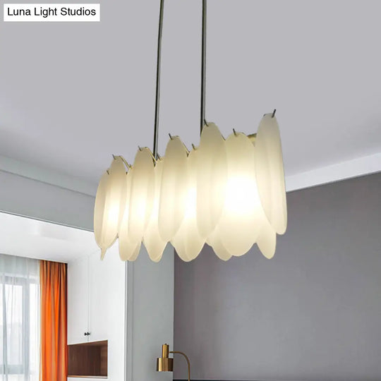 Modern Oval Panel Pendant Light - Milk Glass 4-Light Gold Finish