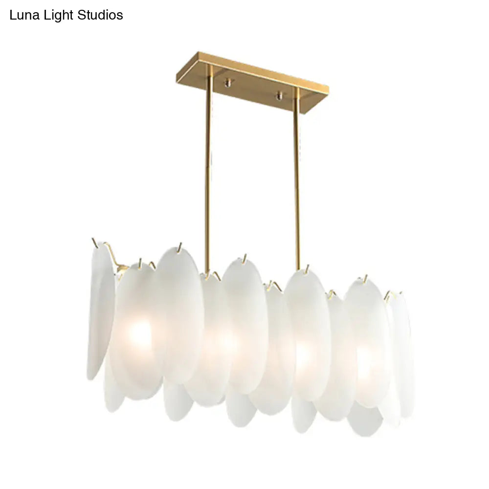 Modern Oval Panel Pendant Light - Milk Glass 4-Light Gold Finish