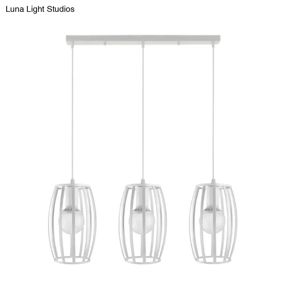 Modern Oval Pendant Light With Cage Shade - Black/White 3 Lights Indoor Hanging Ceiling Fixture