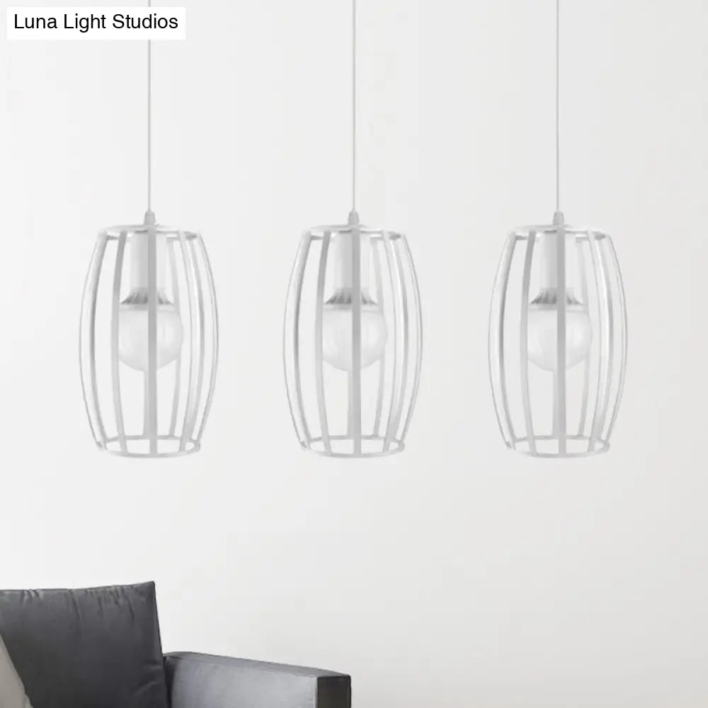 Modern Oval Pendant Light With Cage Shade - Black/White 3 Lights Indoor Hanging Ceiling Fixture