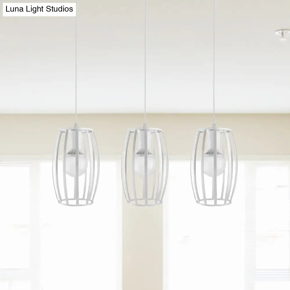 Black/White Oval Pendant Light Loft Style 3-Light Indoor Ceiling With Cage Shade