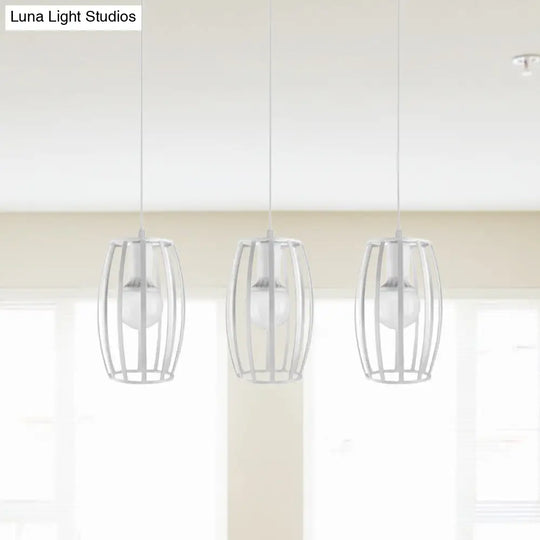 Black/White Oval Pendant Light Loft Style 3-Light Indoor Ceiling With Cage Shade