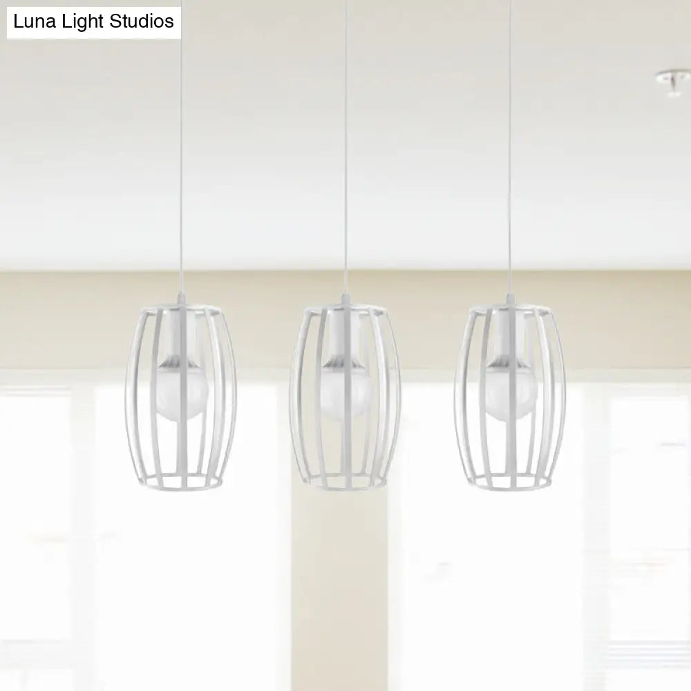 Modern Oval Pendant Light With Cage Shade - Black/White 3 Lights Indoor Hanging Ceiling Fixture