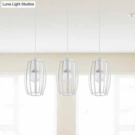 Modern Oval Pendant Light With Cage Shade - Black/White 3 Lights Indoor Hanging Ceiling Fixture