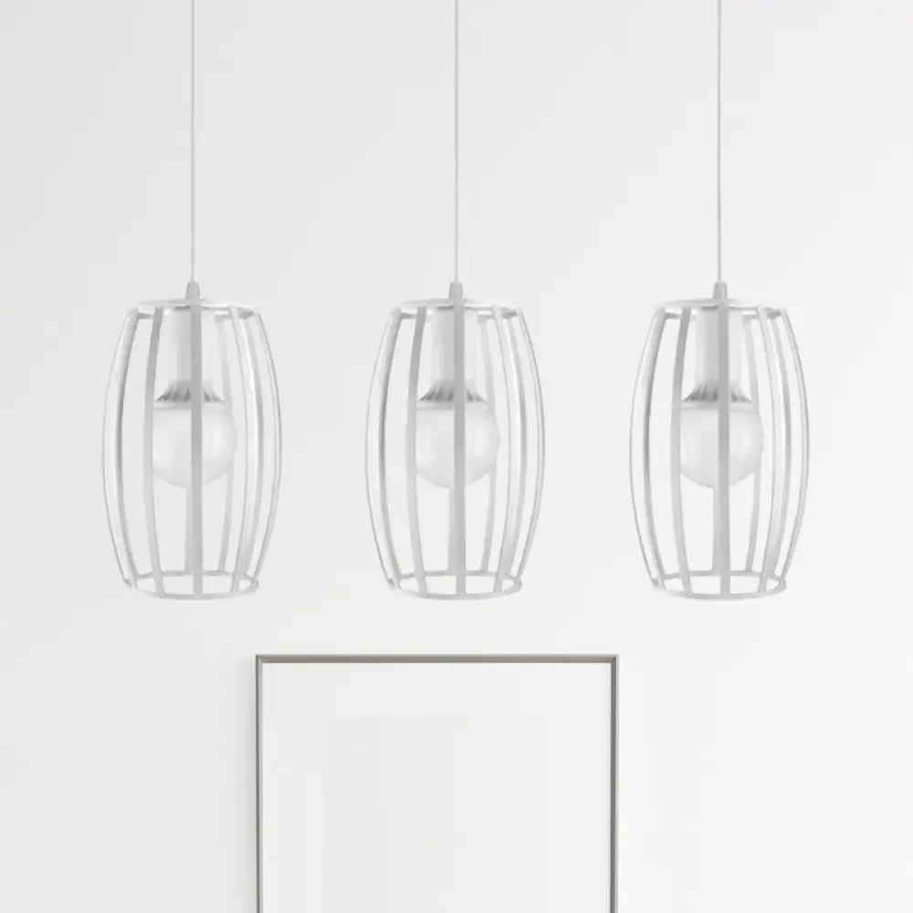 Modern Oval Pendant Light With Cage Shade - Black/White 3 Lights Indoor Hanging Ceiling Fixture