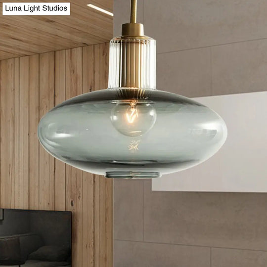 Modern Oval Pendant Light With Grey/Blue Glass - Ideal For Bedrooms