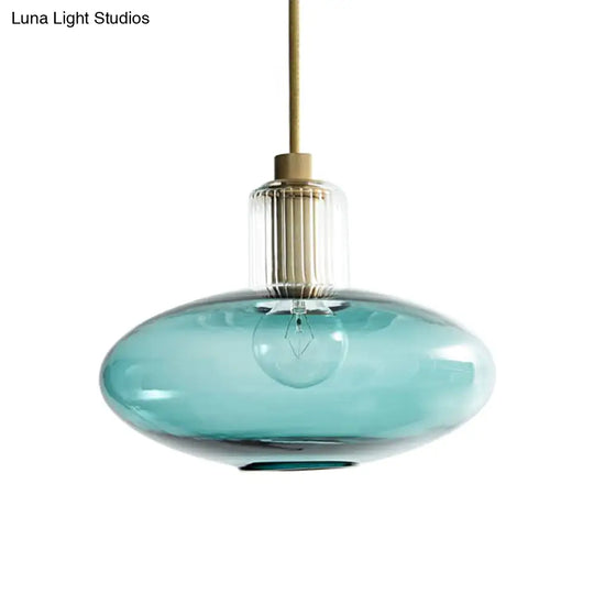 Modern Oval Pendant Light With Grey/Blue Glass - Ideal For Bedrooms