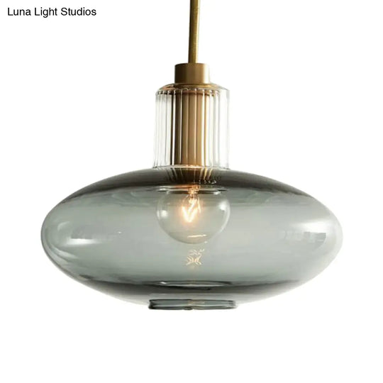 Modern Oval Pendant Light With Grey/Blue Glass - Ideal For Bedrooms