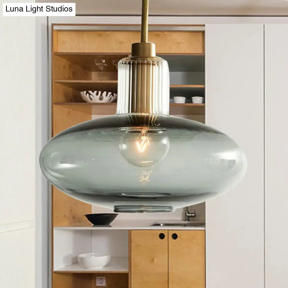 Modern Oval Pendant Light With Grey/Blue Glass - Ideal For Bedrooms