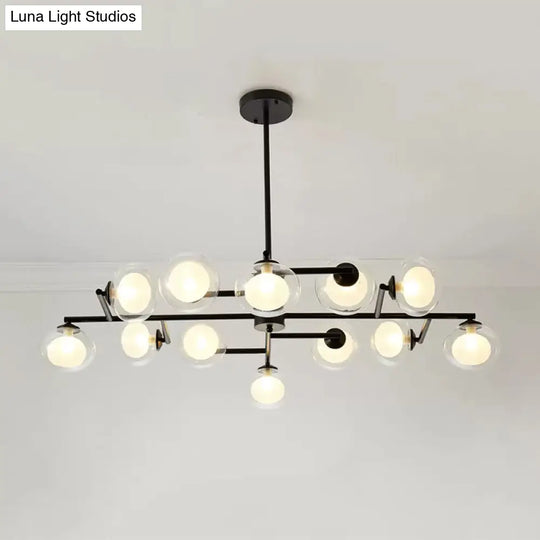 Modern Oval Shade Island Light - 8/12 Lights Glass Suspension In Black/White