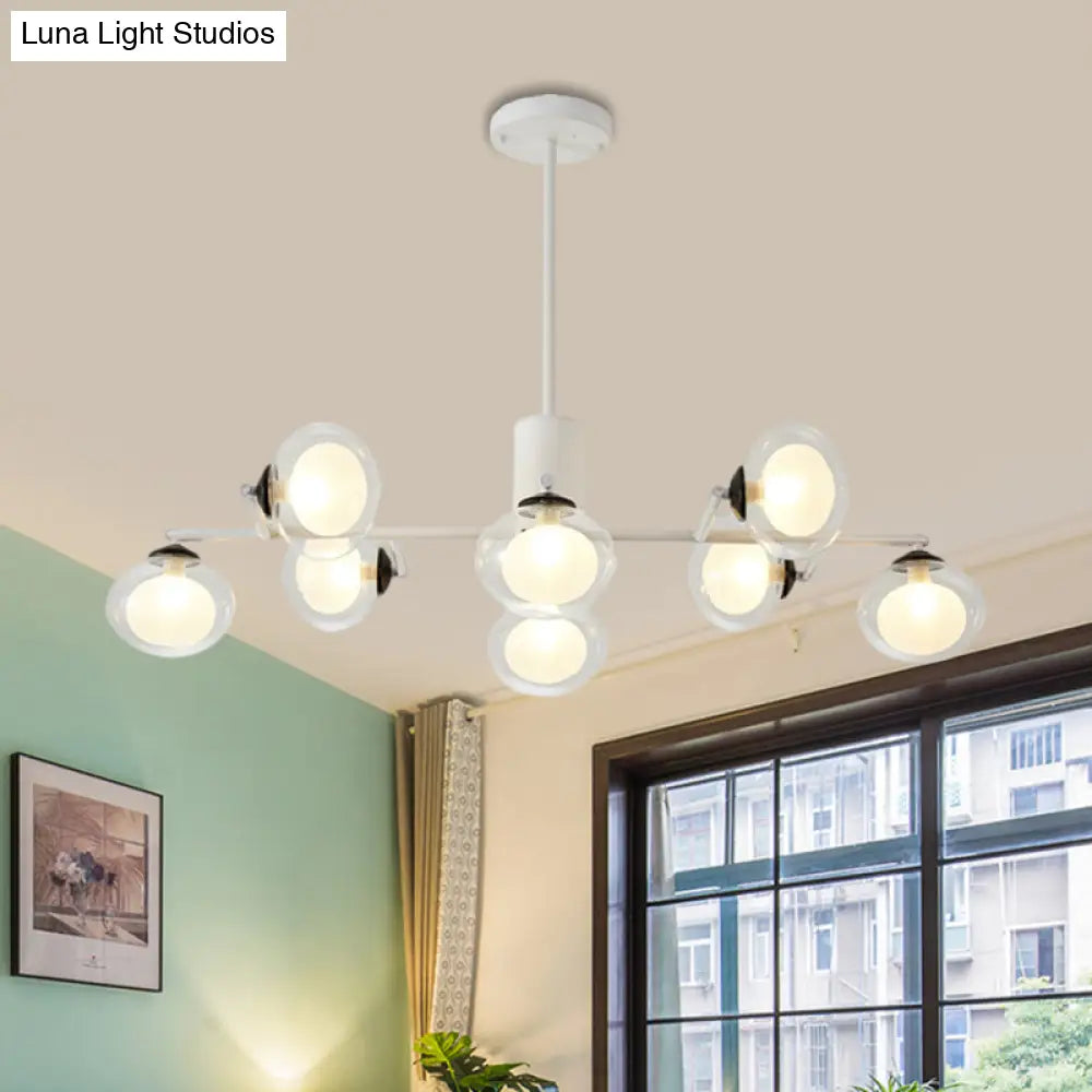 Modern Oval Shade Island Light - 8/12 Lights Glass Suspension In Black/White