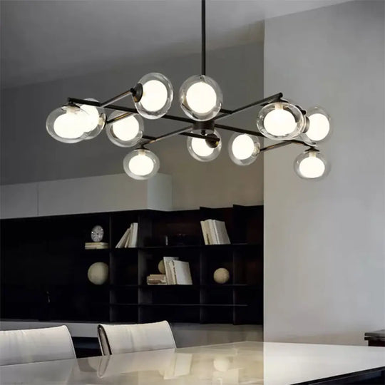 Modern Oval Shade Island Light - 8/12 Lights Glass Suspension In Black/White 12 / Black