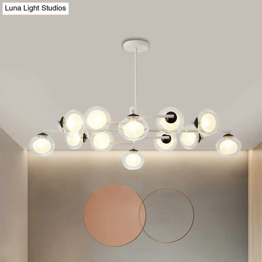 Modern Oval Shade Island Light - 8/12 Lights Glass Suspension In Black/White