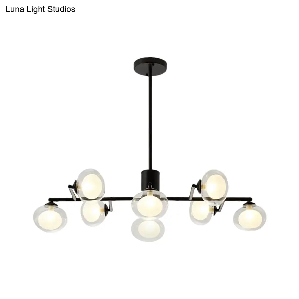 Modern Oval Shade Island Light - 8/12 Lights Glass Suspension In Black/White