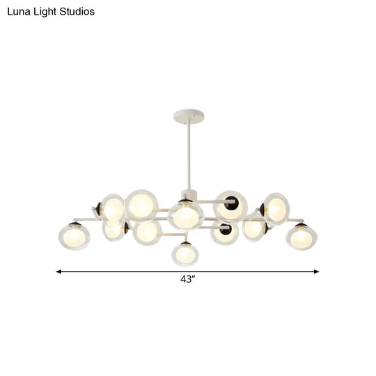 Modern Oval Shade Island Light - 8/12 Lights Glass Suspension In Black/White