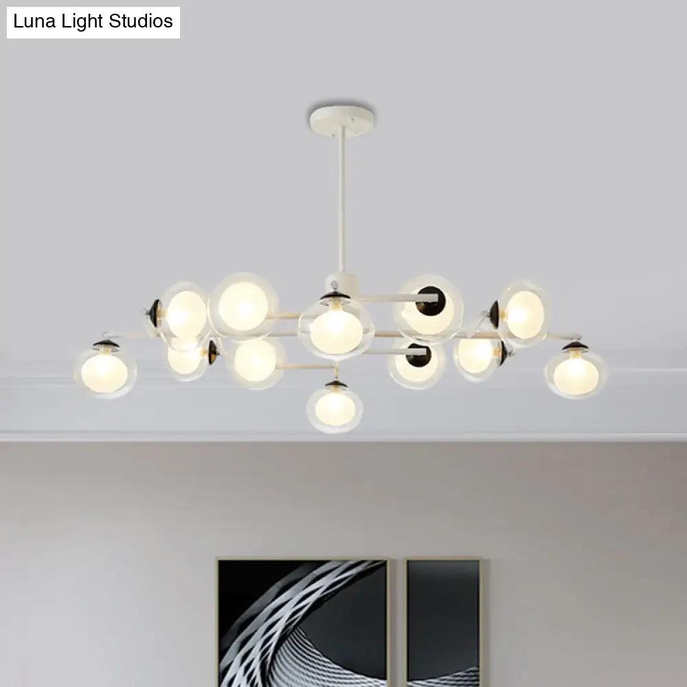 Modern Oval Shade Island Light - 8/12 Lights Glass Suspension In Black/White