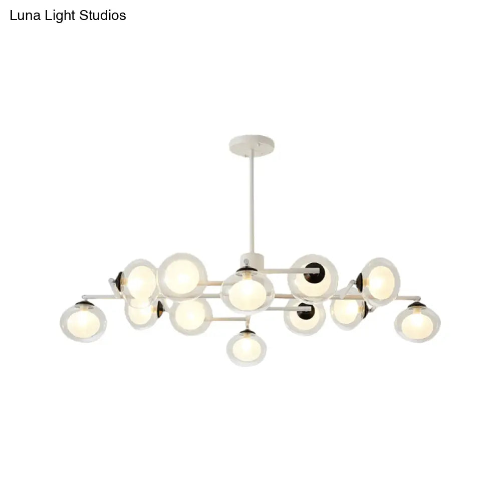 Modern Oval Shade Island Light - 8/12 Lights Glass Suspension In Black/White