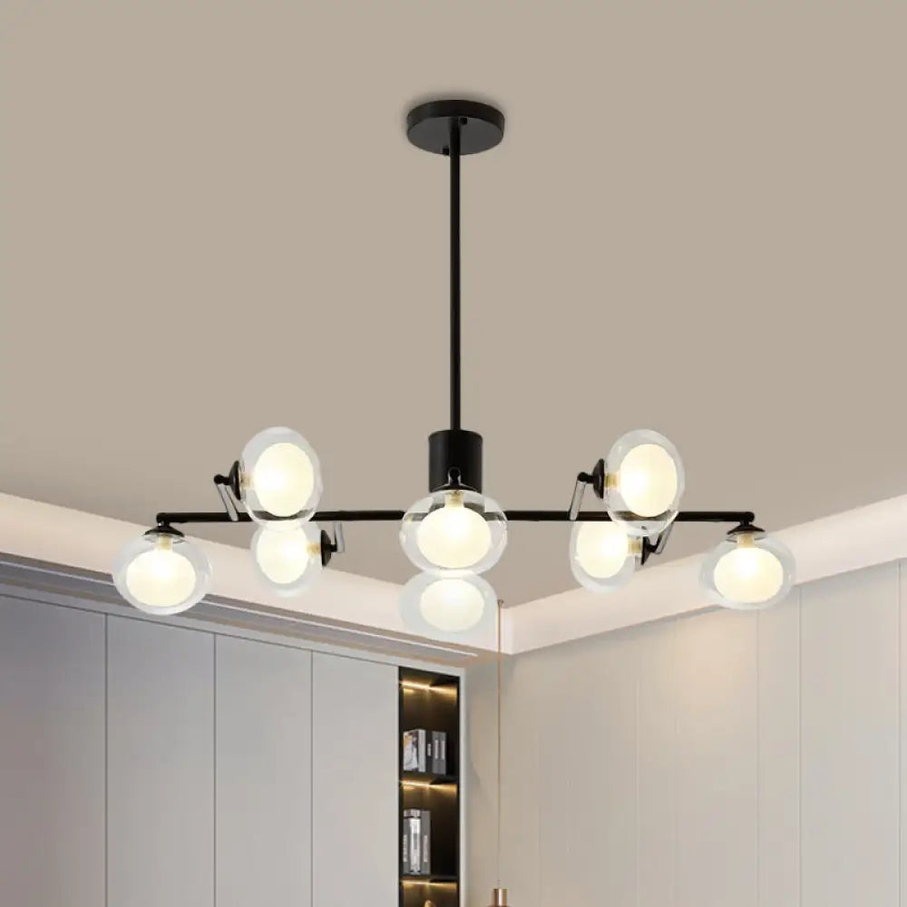 Modern Oval Shade Island Light - 8/12 Lights Glass Suspension In Black/White 8 / Black