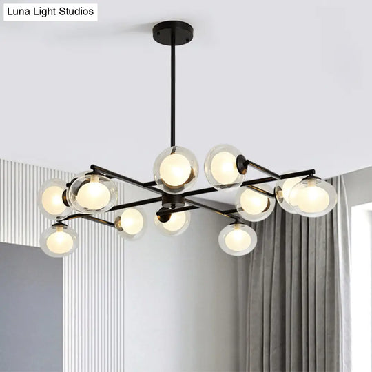 Modern Oval Shade Island Light - 8/12 Lights Glass Suspension In Black/White