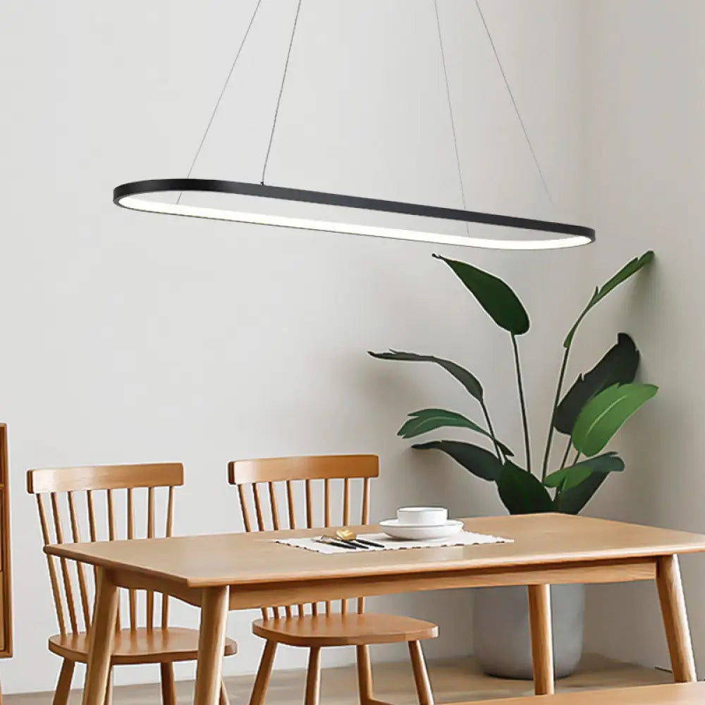 Modern Oval Suspended Led Restaurant Island Light In Black/White: Stylish Metal Fixture Black