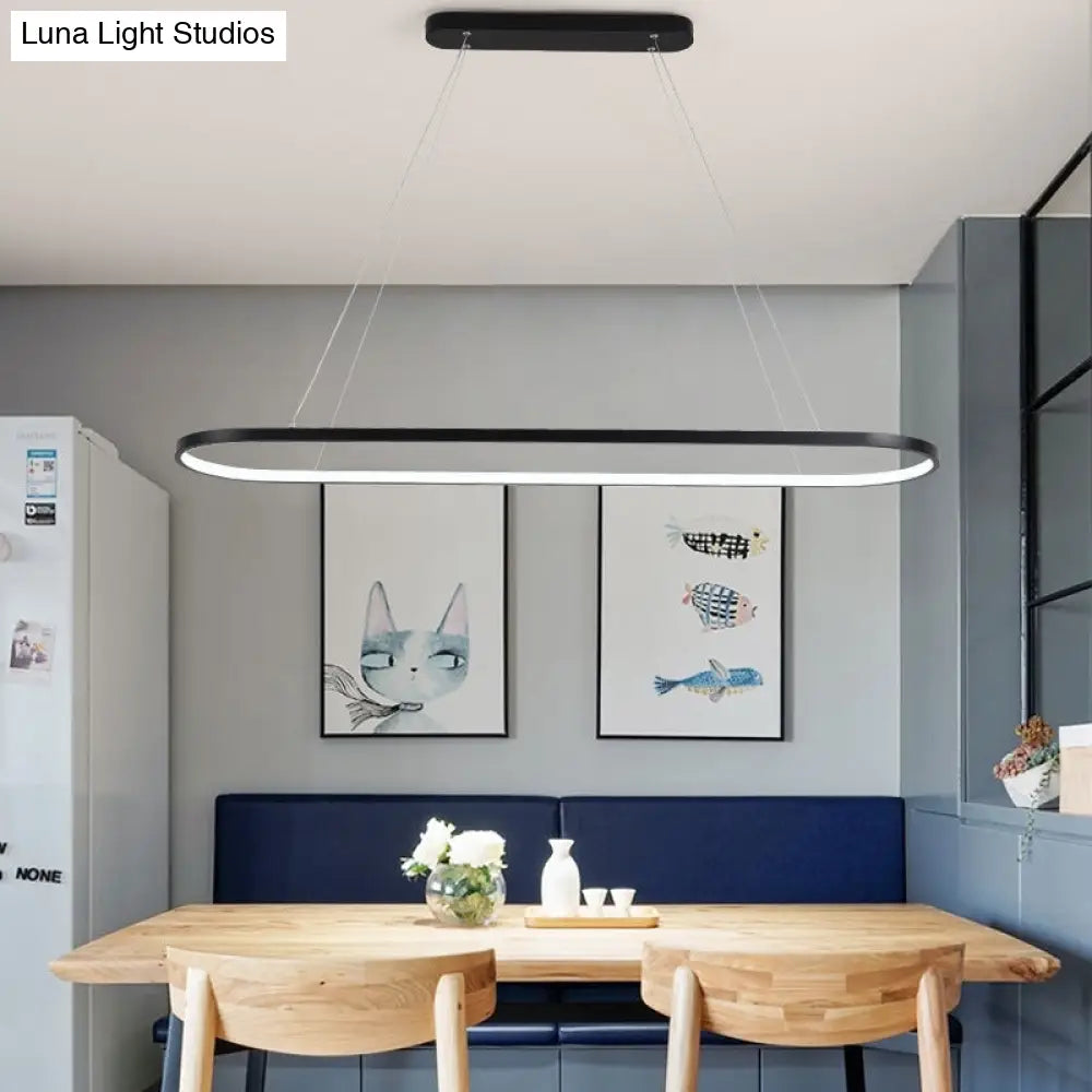 Modern Oval Suspended Led Restaurant Island Light In Black/White: Stylish Metal Fixture