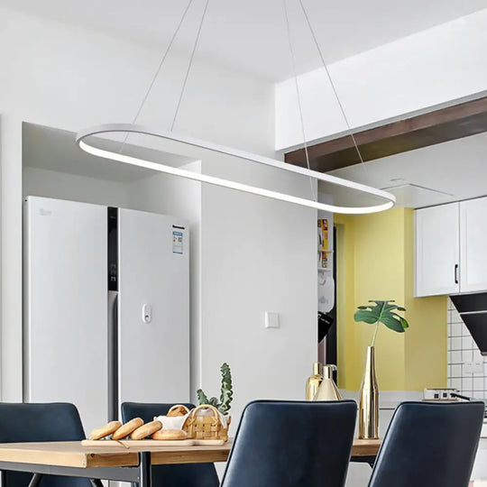 Modern Oval Suspended Led Restaurant Island Light In Black/White: Stylish Metal Fixture White