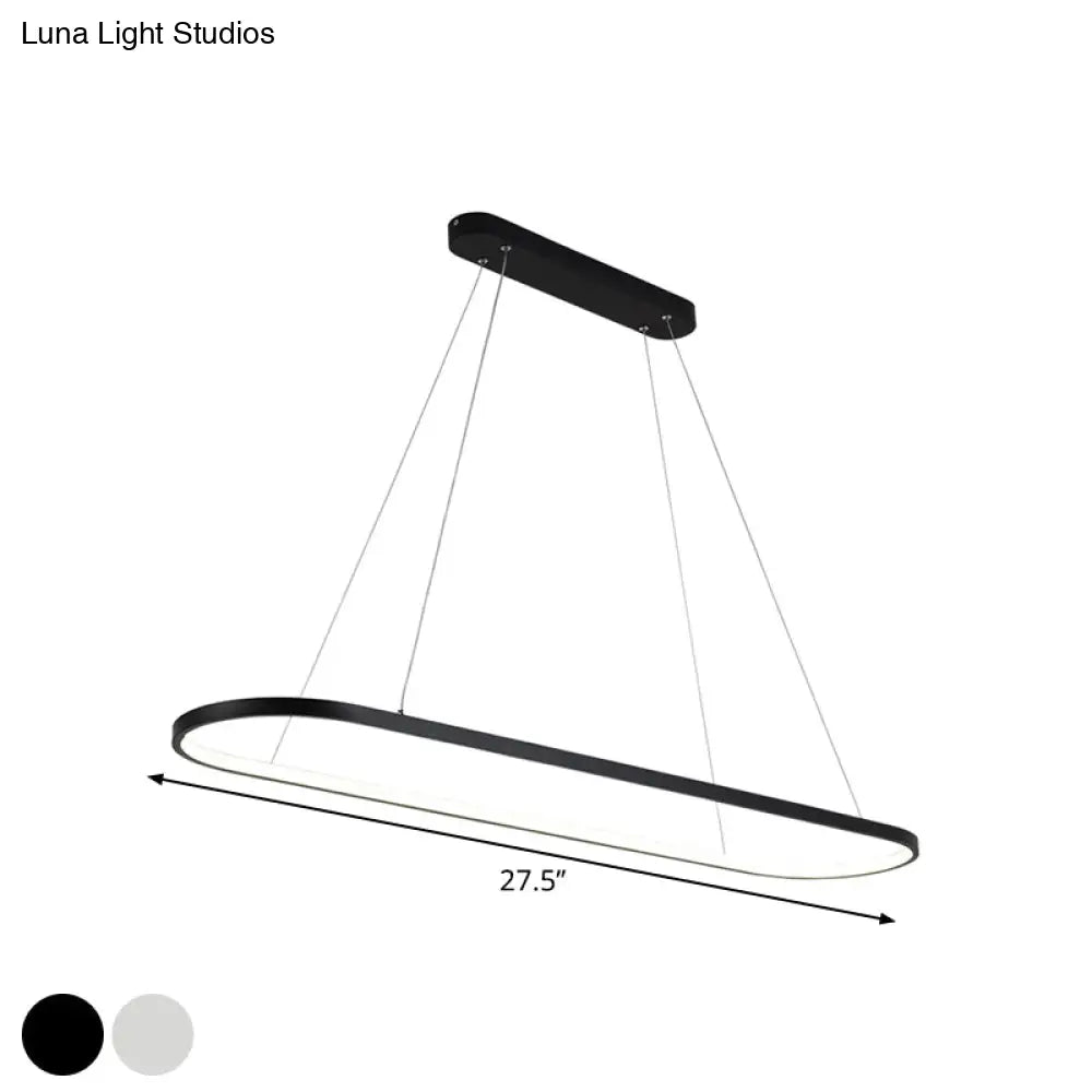 Modern Oval Suspended Led Restaurant Island Light In Black/White: Stylish Metal Fixture