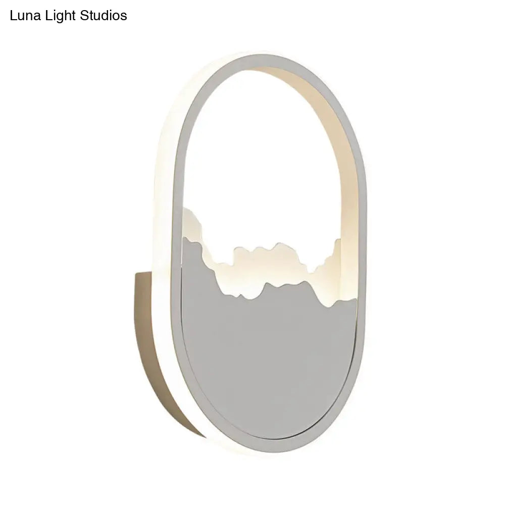 Modern Oval Wall Mount Led Stairway Sconce Lamp In White With Cracked Design