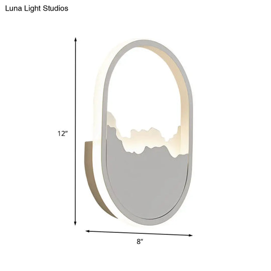 Modern Oval Wall Mount Led Stairway Sconce Lamp In White With Cracked Design