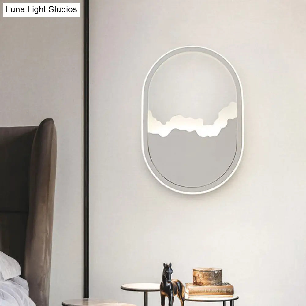 Modern Oval Wall Mount Led Stairway Sconce Lamp In White With Cracked Design