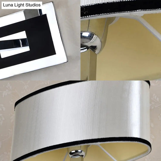 Modern Oval Wall Sconce: Chrome Led Fabric Lighting For Bedside