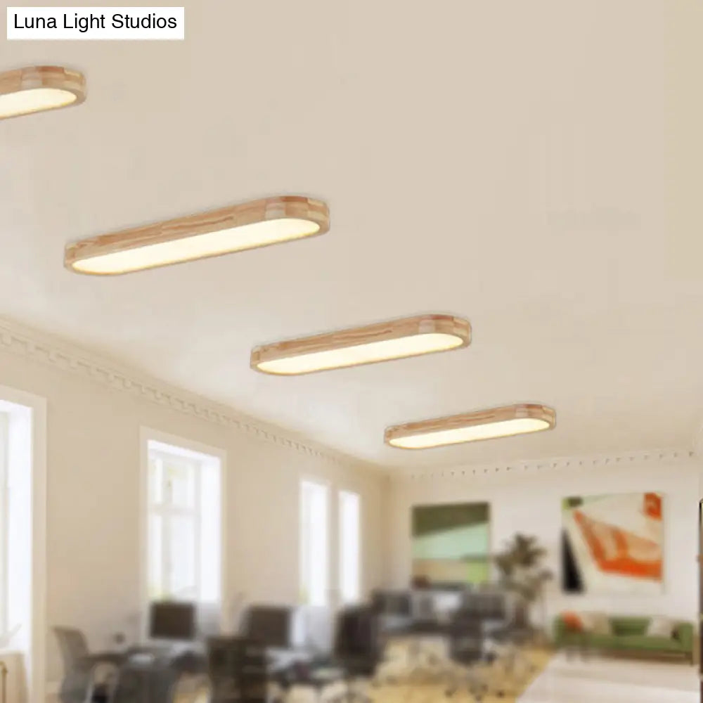 Modern Oval Wood Ceiling Light Fixture With Diffuser - 1 - Light Office Flush Mount Lamp Sizes: