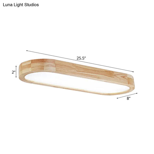 Modern Oval Wood Ceiling Light Fixture With Diffuser - 1-Light Office Flush Mount Lamp Sizes: