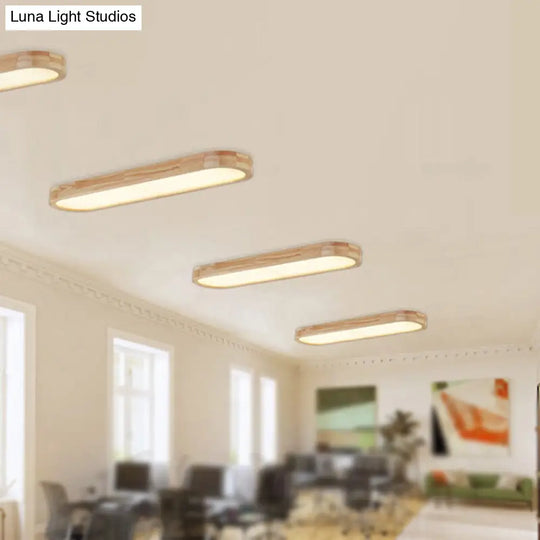 Modern Oval Wood Ceiling Light Fixture With Diffuser - 1-Light Office Flush Mount Lamp Sizes: