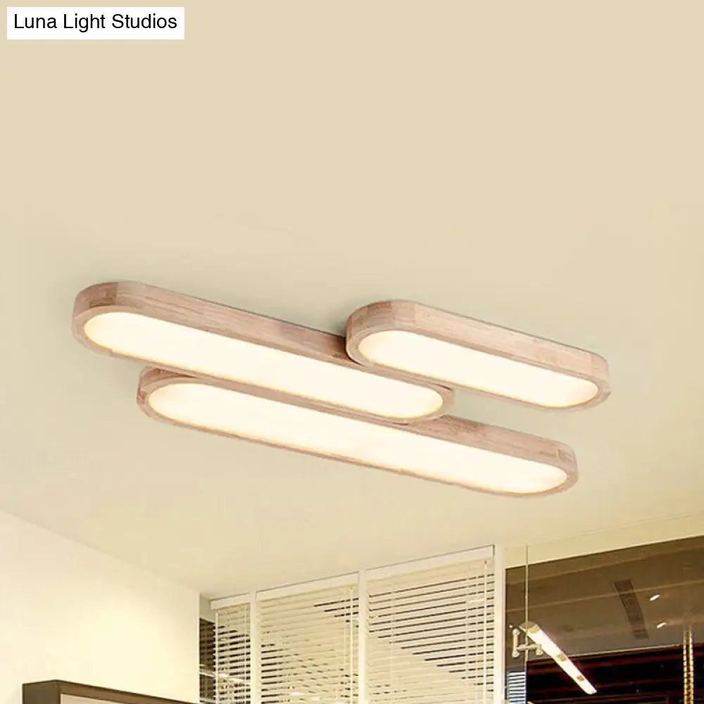 Modern Oval Wood Ceiling Light Fixture With Diffuser - 1-Light Office Flush Mount Lamp Sizes: