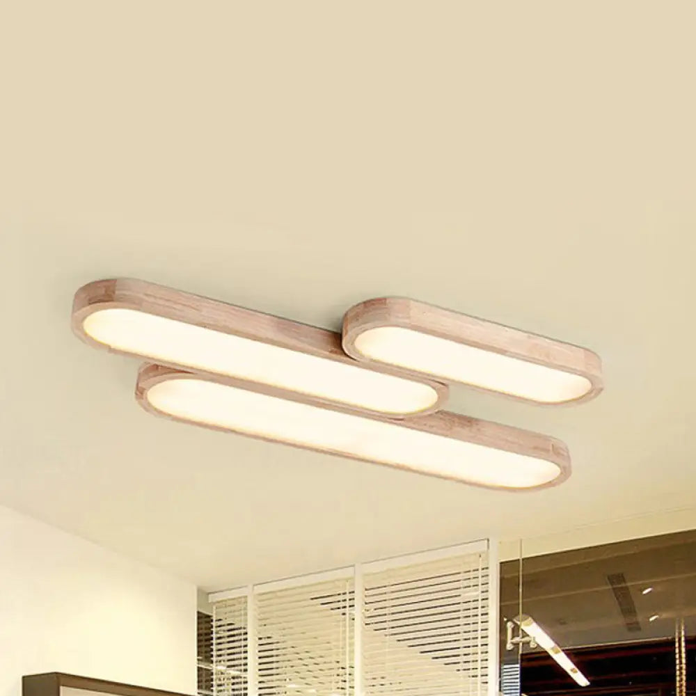 Modern Oval Wood Ceiling Light Fixture With Diffuser - 1 - Light Office Flush Mount Lamp Sizes: