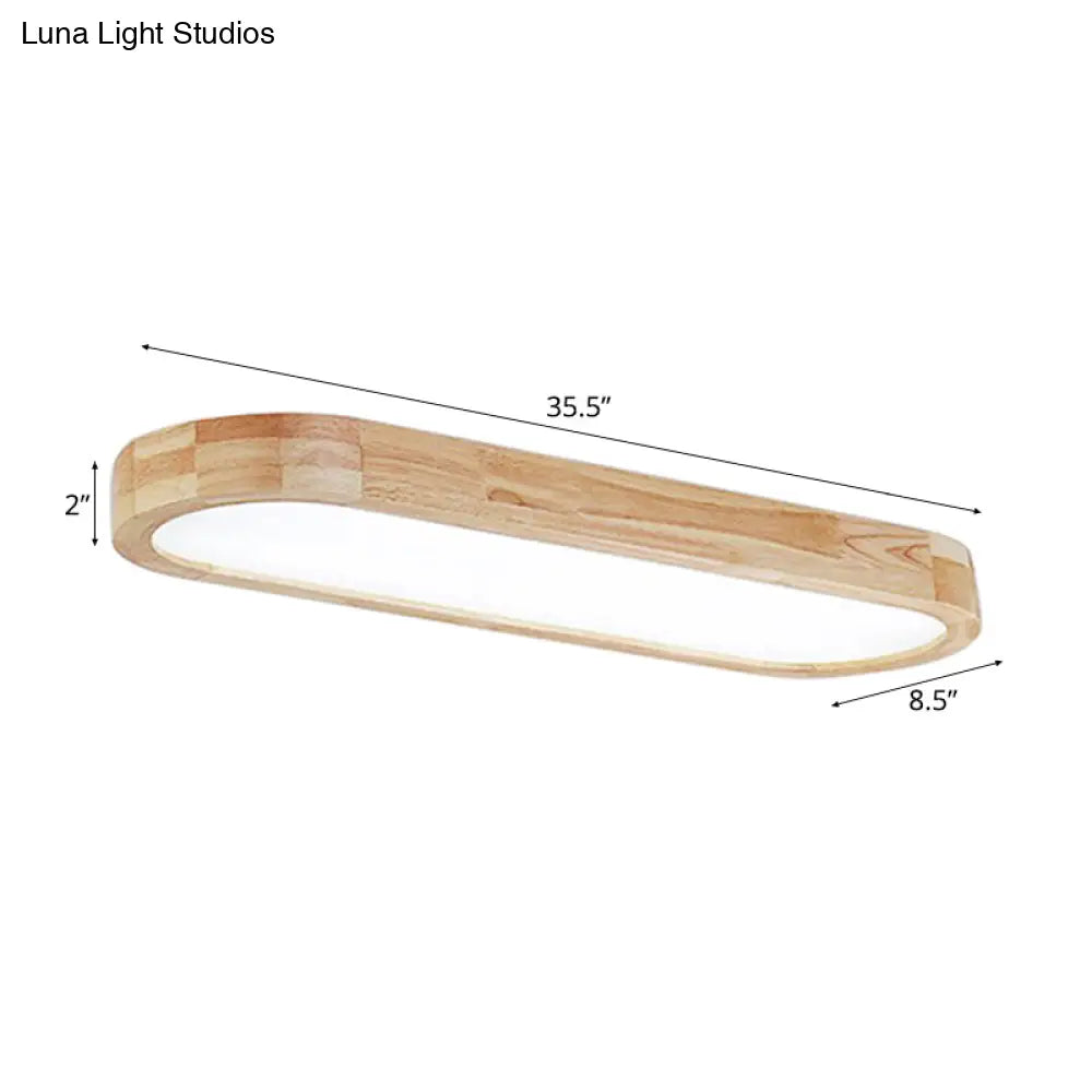 Modern Oval Wood Ceiling Light Fixture With Diffuser - 1 - Light Office Flush Mount Lamp Sizes: