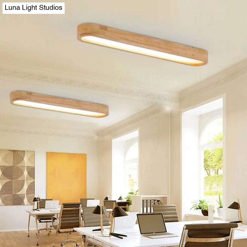 Modern Oval Wood Ceiling Light Fixture With Diffuser - 1-Light Office Flush Mount Lamp Sizes: