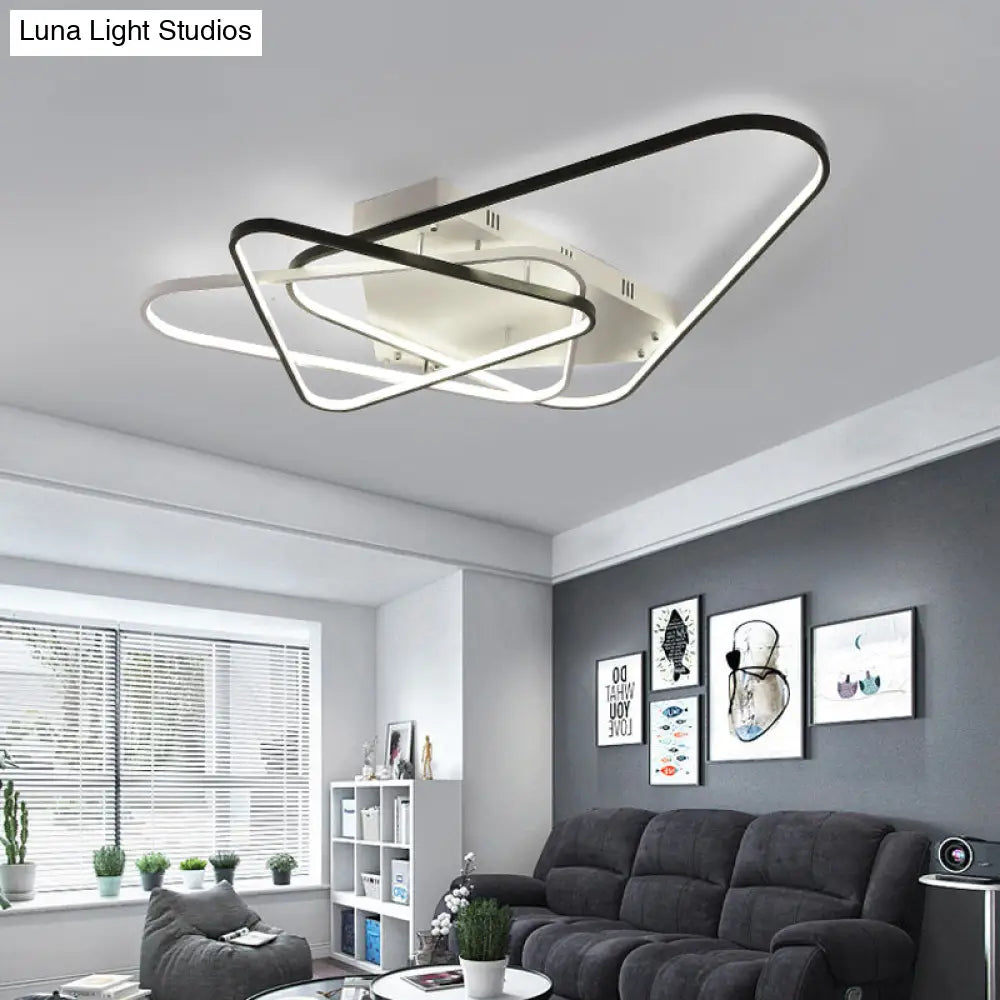 Modern Overlapping Acrylic Ceiling Light - Led Black/White Semi Flush Mount 33’/42’ Width