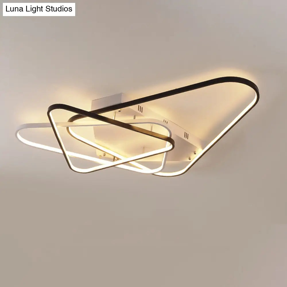 Modern Overlapping Acrylic Ceiling Light - Led Black/White Semi Flush Mount 33’/42’ Width