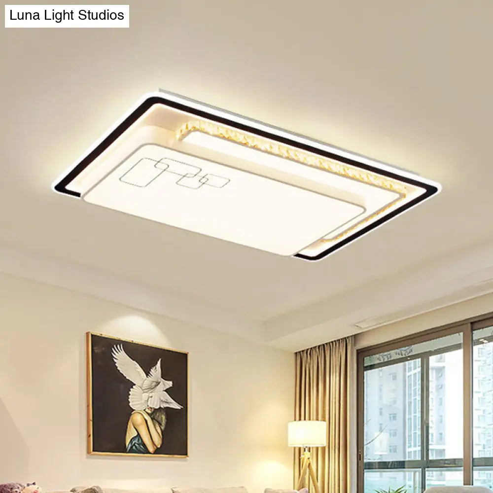 Modern Oversized Led Ceiling Lamp With Crystal Accent & Warm/White Light